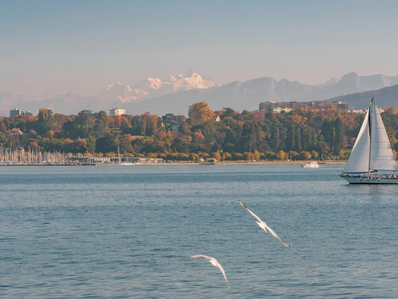 Il lago di Ginevra e le Alpi sullo sfondo