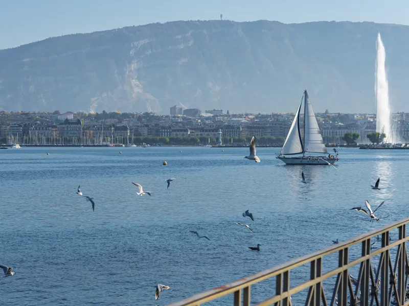 Vista della Salève dal lungolago di Ginevra